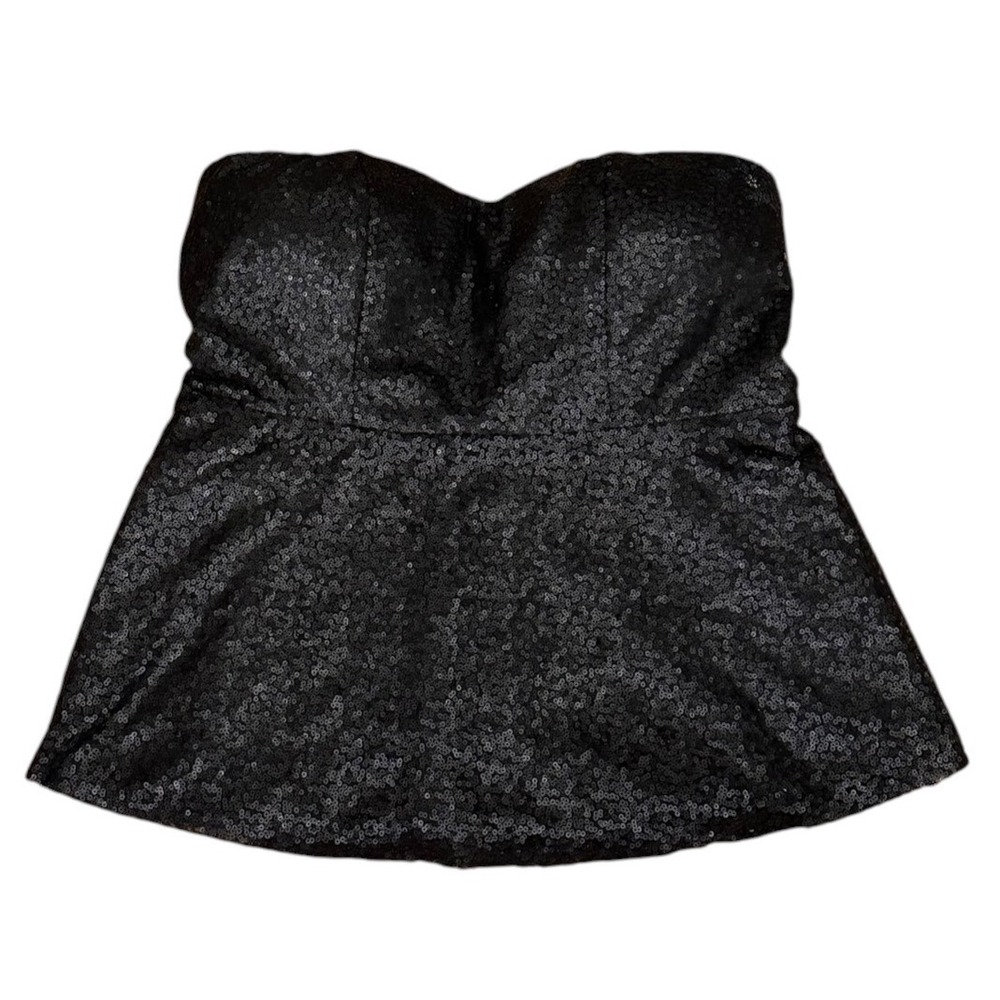 Torrid Black Sequin Strapless Peplum Top Sweetheart Neck Size 00 NWT L goth girl